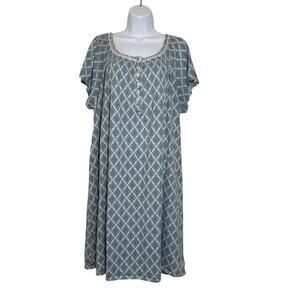 Aria 2X House Dress Lounge Caftan Nightgown Blue Geo Print Cottagecore Comfort